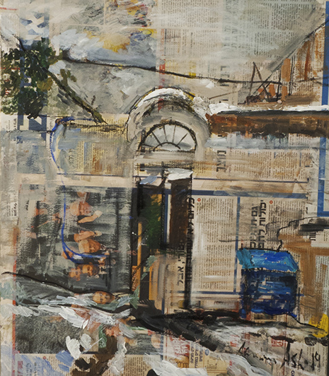 Jerusalem winter 2014 70 x 60 cm. acrylic on the newspaper pasted on canvas