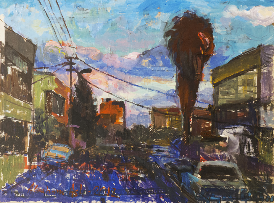 Evening. South of Tel Aviv- 2. 2014. 70 x 60. acrylic on the newspaper pasted on canvas